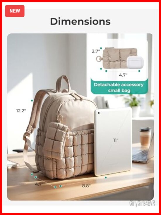 Mini Puffer Quilted Backpack with Detachable Pouch Anti-Theft Water Resistant main image 5